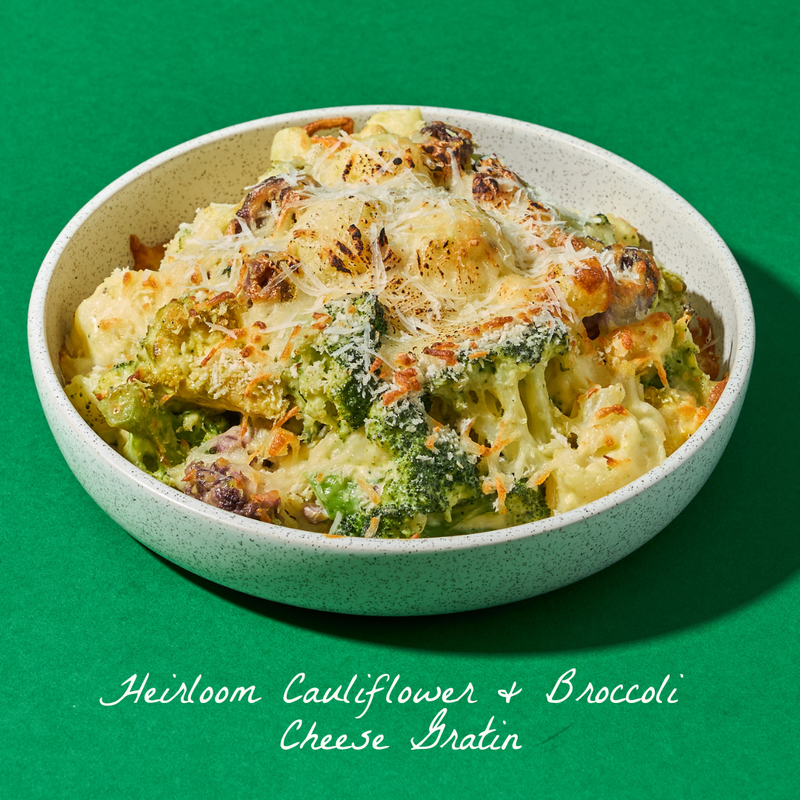 Heirloom Cauliflower & Broccoli Cheese Gratin